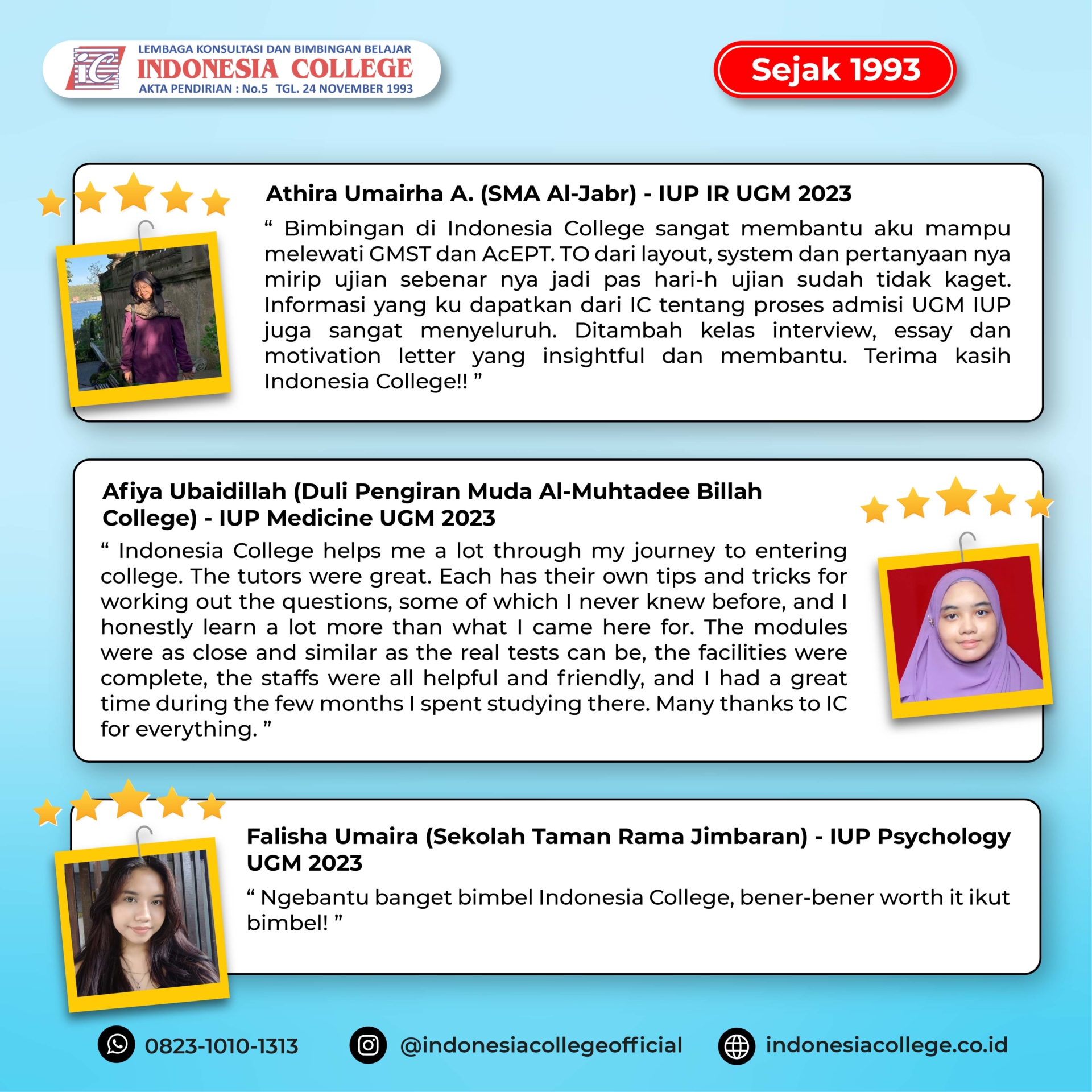 Testimoni Siswa IUP UGM 2023 - Indonesia College
