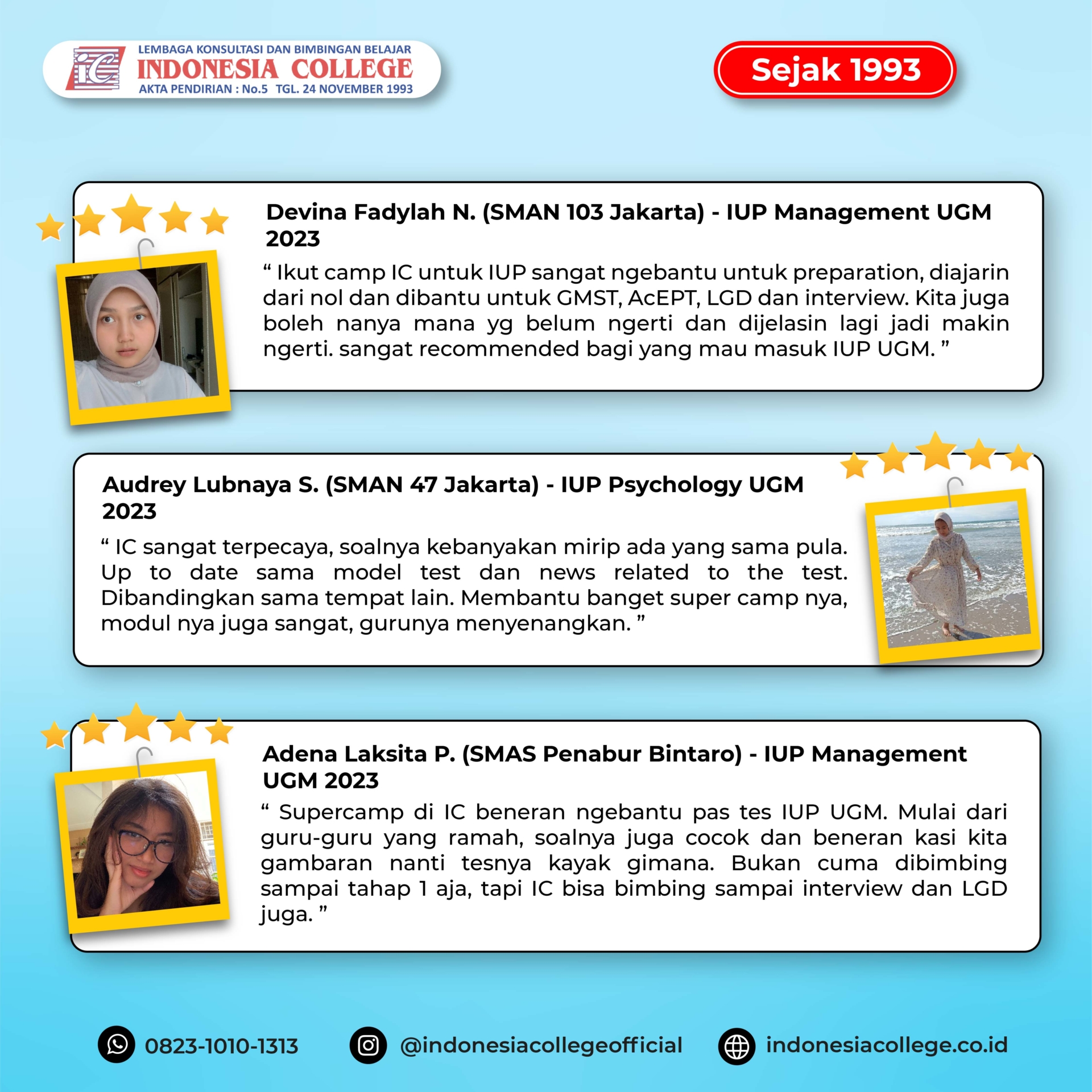 Testimoni Siswa IUP UGM 2023 - Indonesia College